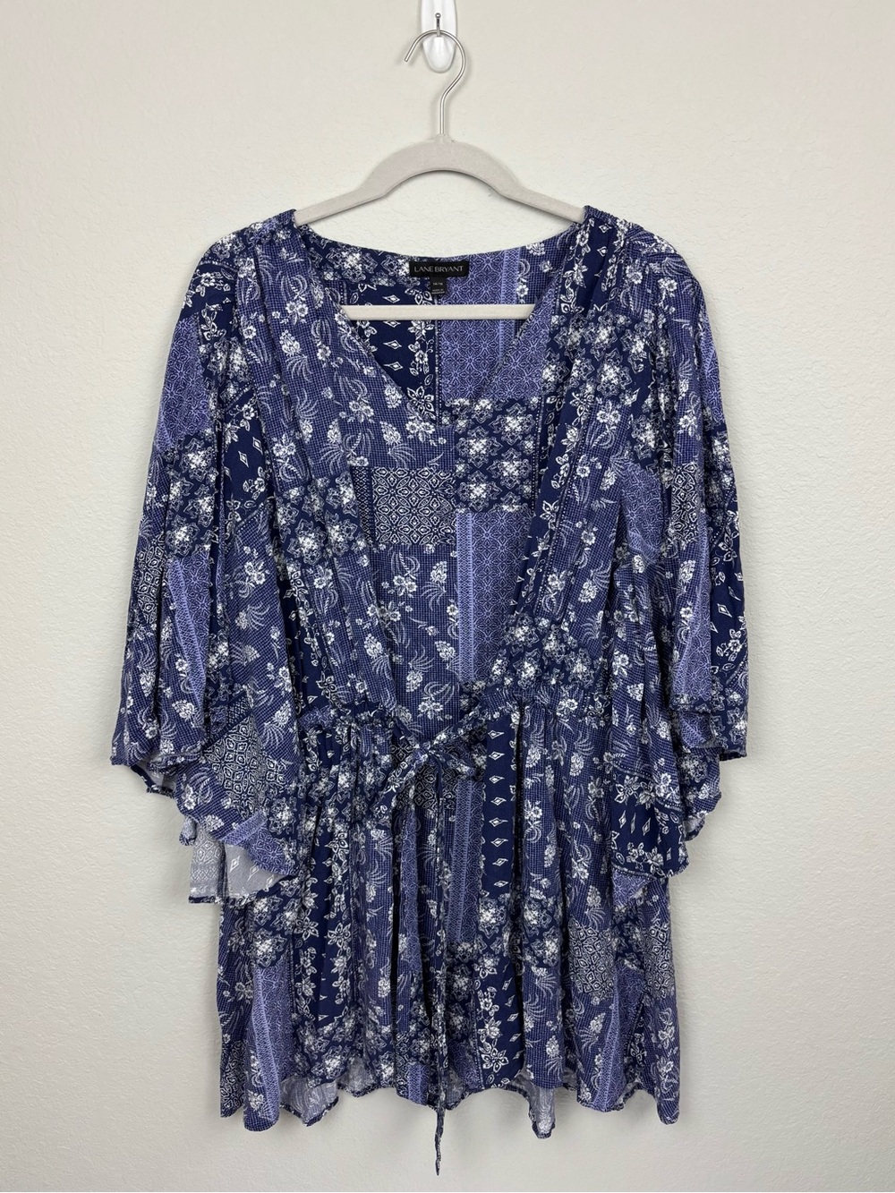 Lane Bryant Purple White Floral Patchwork Butterfly Sleeve Boho Tunic Indie
